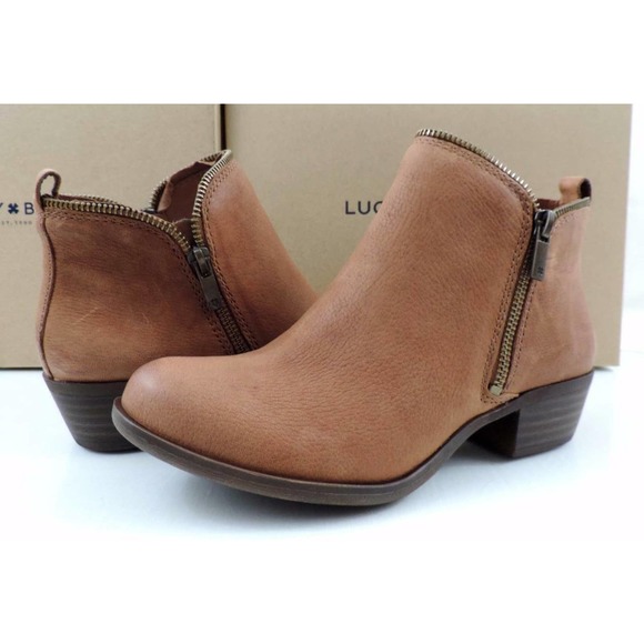 Lucky Brand Bartalino Block Heel Booties Ankle Boots Leather Whisky Size 7.5 - Picture 3 of 8
